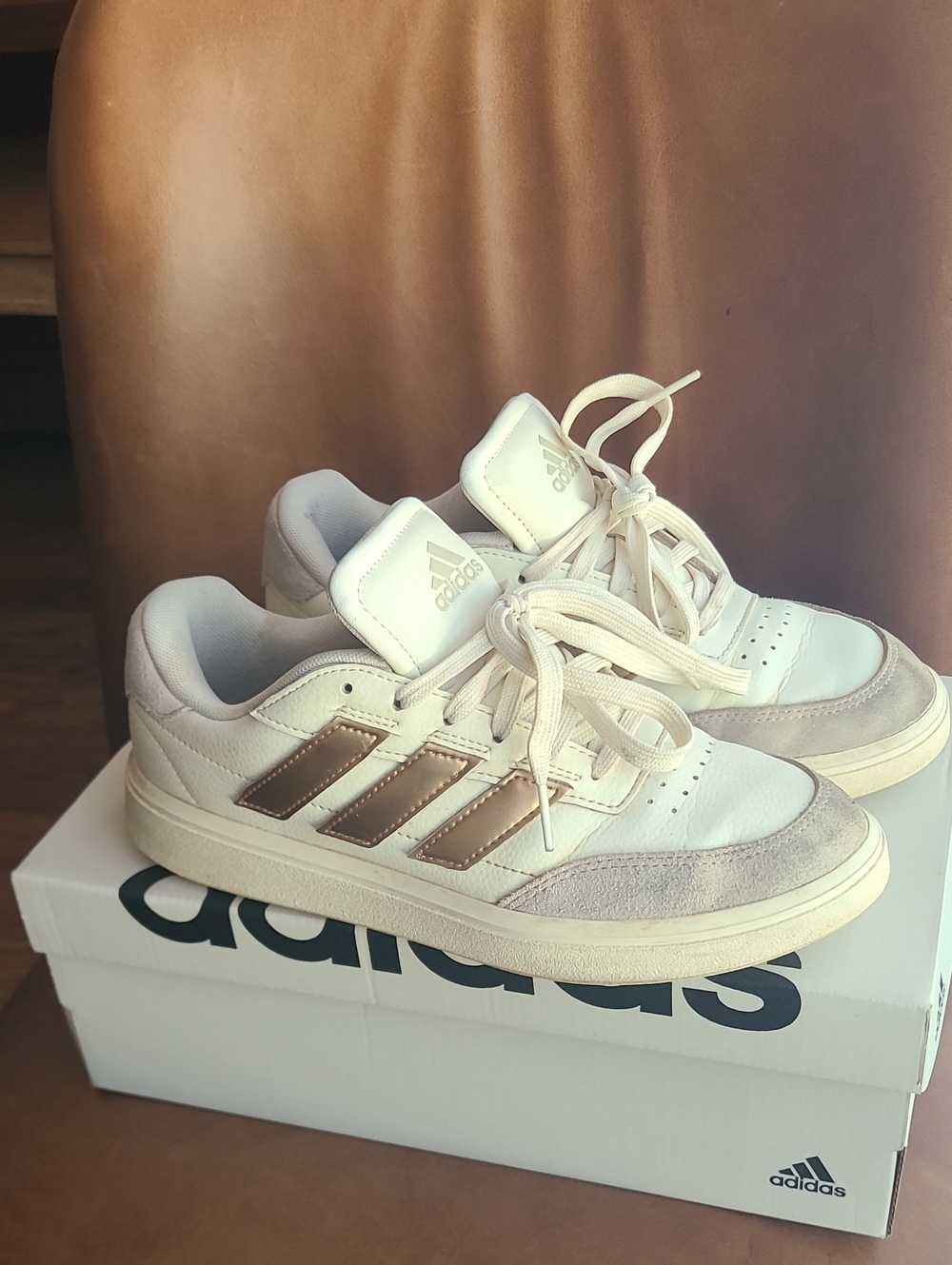 adidas Women's Court Block Suede Rose Gold Tennis Shoes